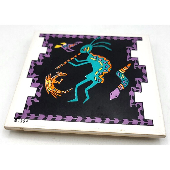 KOKAPELLI Lanka WallTiles Ceramic Trivet Made in Sri Lanka Vintage 1994 4.5x4.5" - Picture 6 of 7